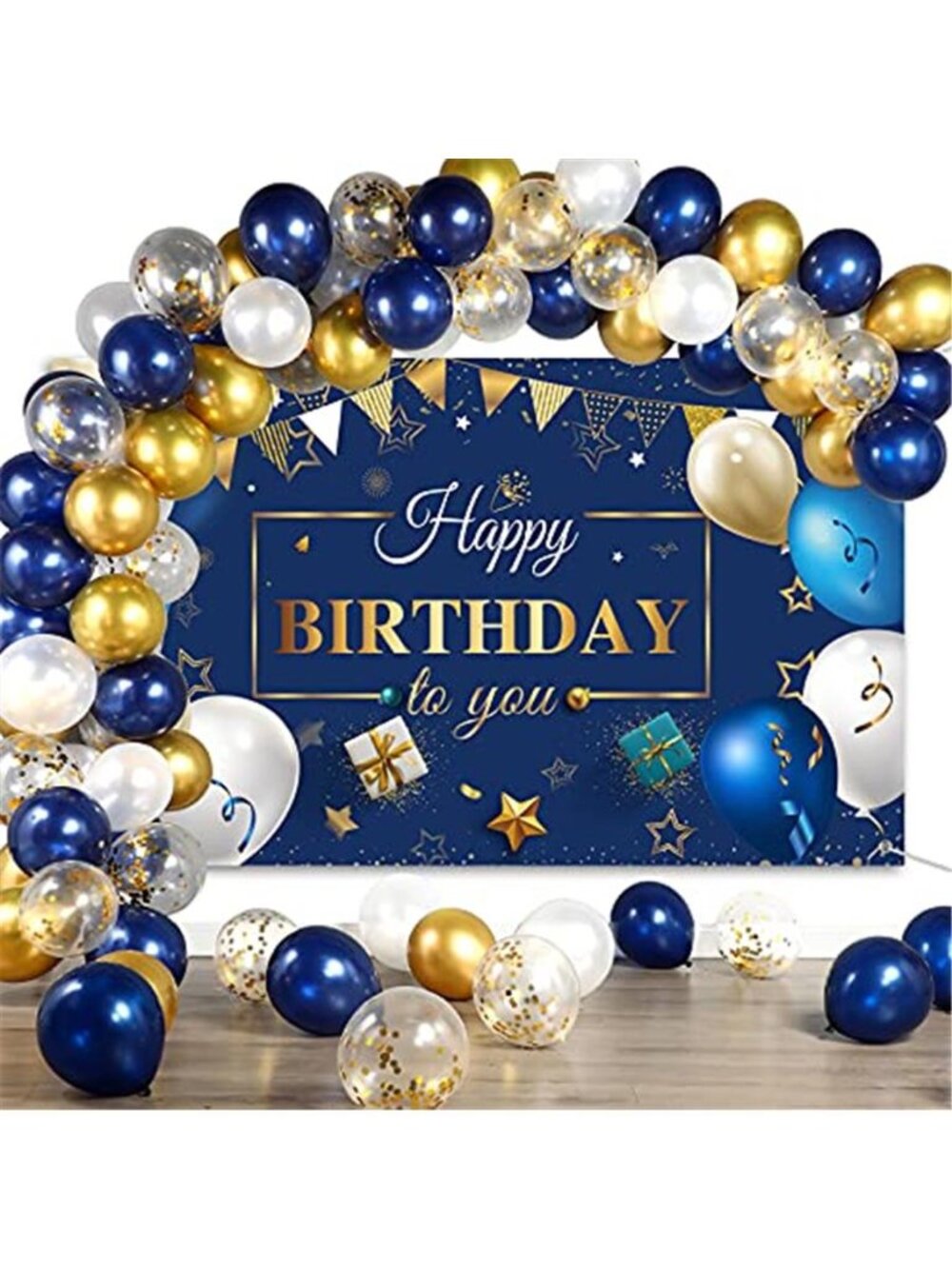Navy Blue Gold Birthday Decorations Backdrop Banner Balloons Party Kit 50 Count